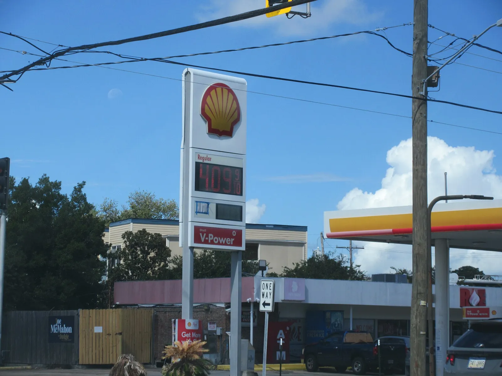 Fuel station price sign in the United States showing $4.09 per gallon