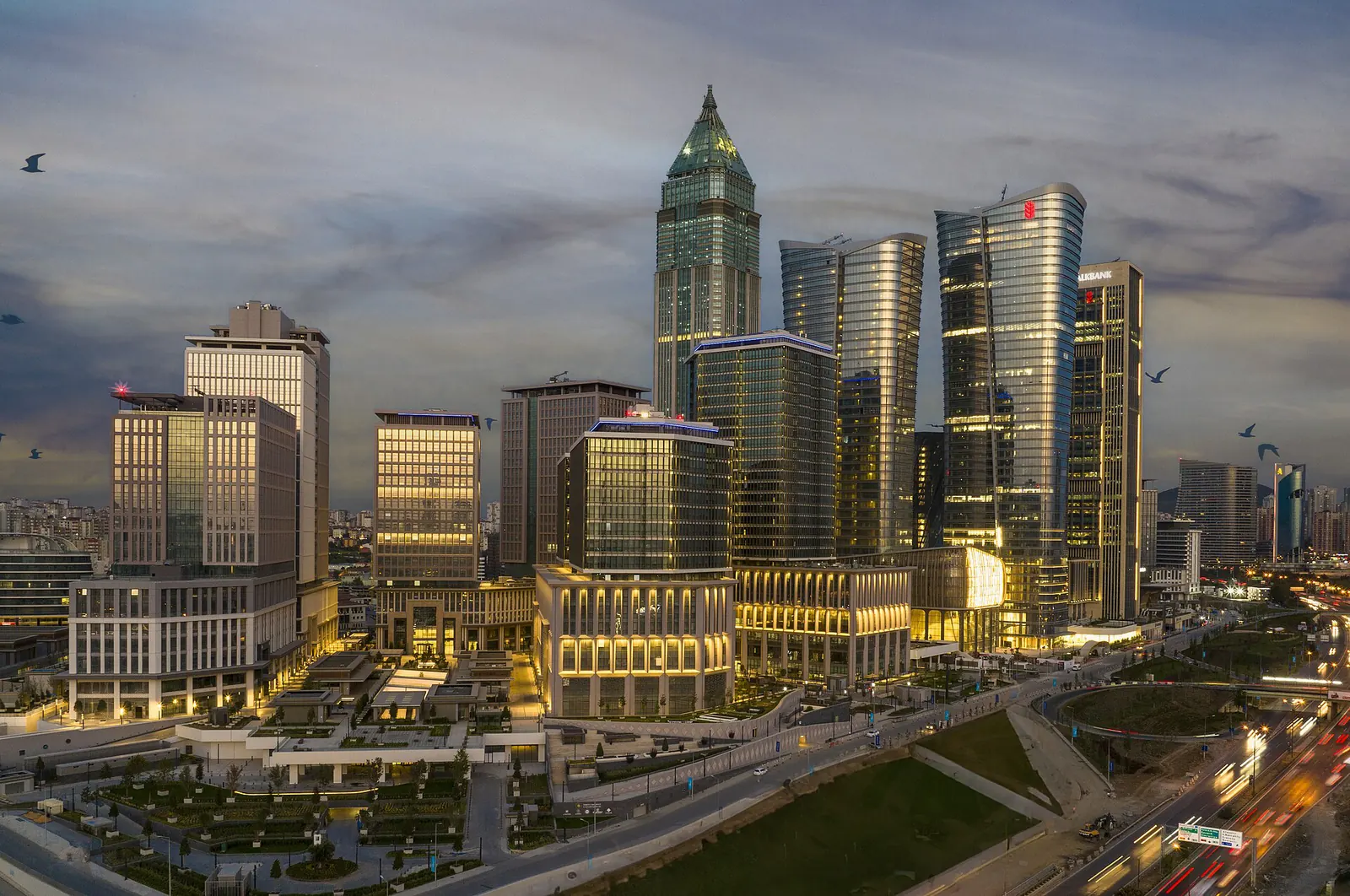 Istanbul Finance Center towers at dusk, Ataşehir